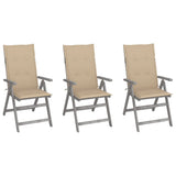 Garden Reclining Chairs 3 pcs with Cushions Solid Acacia Wood