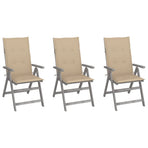 Garden Reclining Chairs 3 pcs with Cushions Solid Acacia Wood