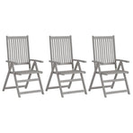 Garden Reclining Chairs 3 pcs with Cushions Solid Acacia Wood