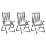 Garden Reclining Chairs 3 pcs with Cushions Solid Acacia Wood - Front View
