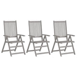 Garden Reclining Chairs 3 pcs with Cushions Solid Acacia Wood - Front View