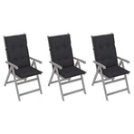 Garden Reclining Chairs 3 pcs with Cushions Solid Acacia Wood