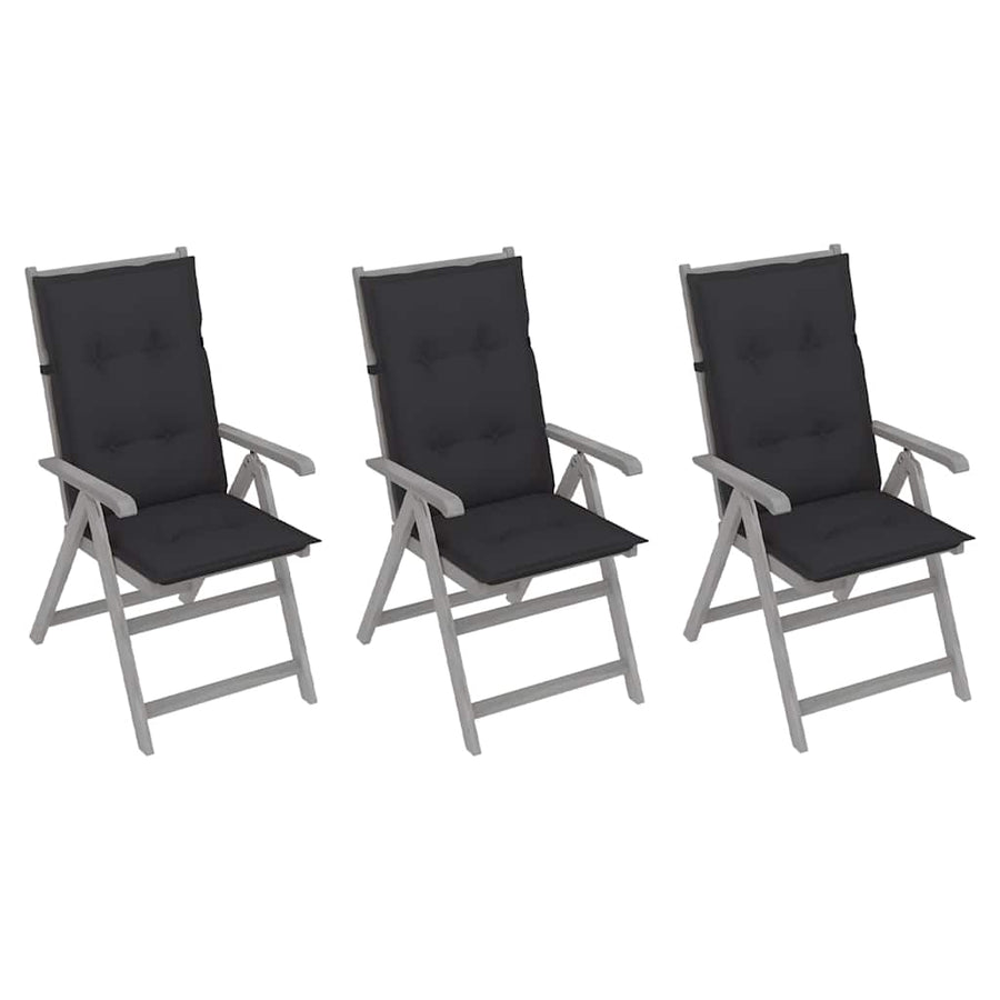 Garden Reclining Chairs 3 pcs with Cushions Solid Acacia Wood