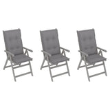 Garden Reclining Chairs 3 pcs with Cushions Solid Acacia Wood