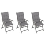 Garden Reclining Chairs 3 pcs with Cushions Solid Acacia Wood