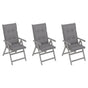 Garden Reclining Chairs 3 pcs with Cushions Solid Acacia Wood