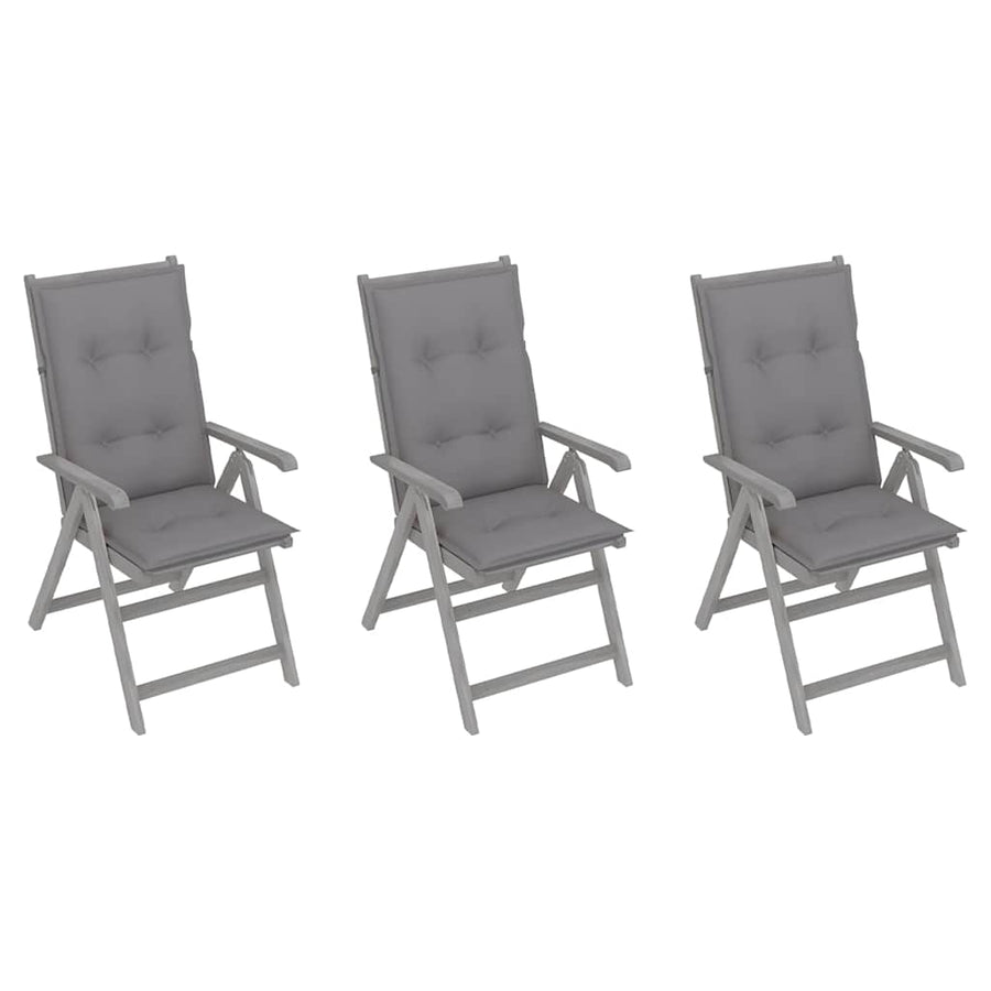 Garden Reclining Chairs 3 pcs with Cushions Solid Acacia Wood