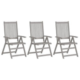 Garden Reclining Chairs 3 pcs with Cushions Solid Acacia Wood - Front View