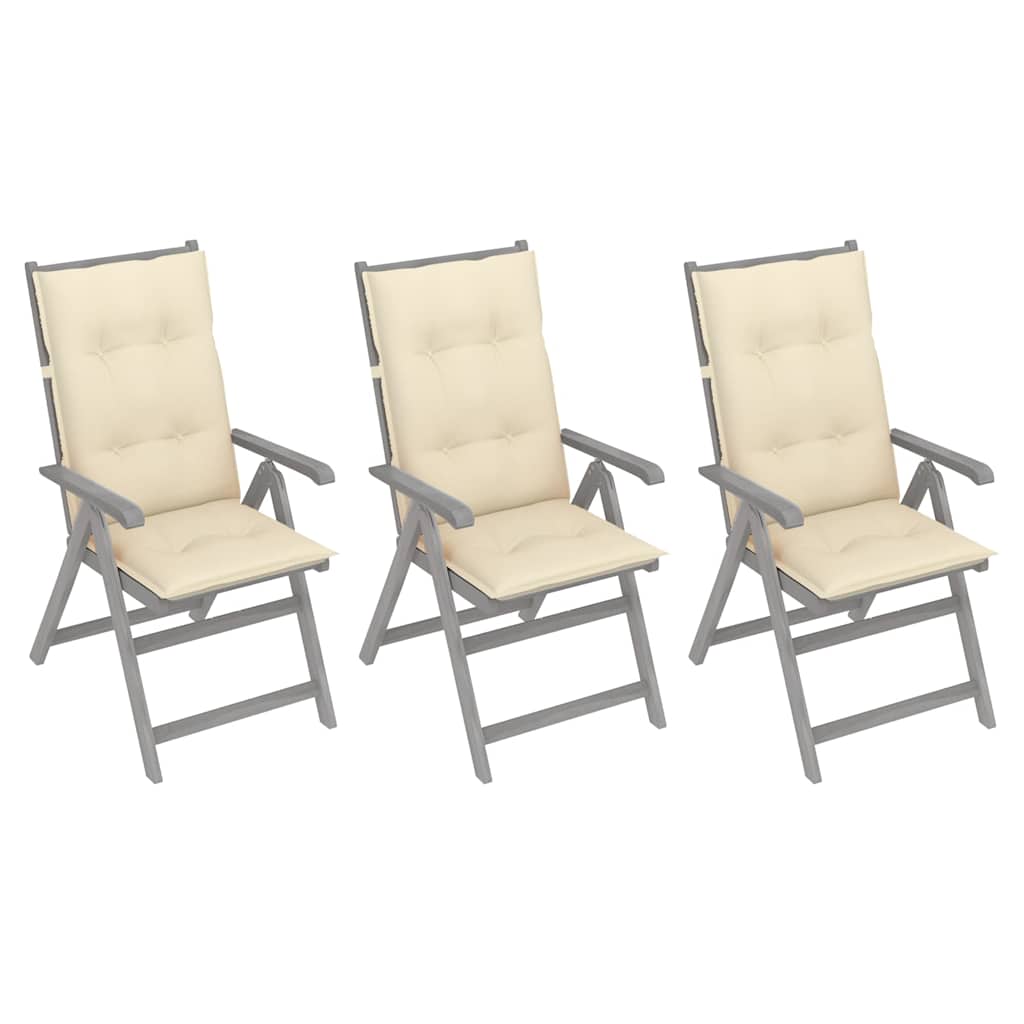 Garden Reclining Chairs 3 pcs with Cushions Solid Acacia Wood