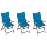 Garden Reclining Chairs 3 pcs with Cushions Solid Acacia Wood