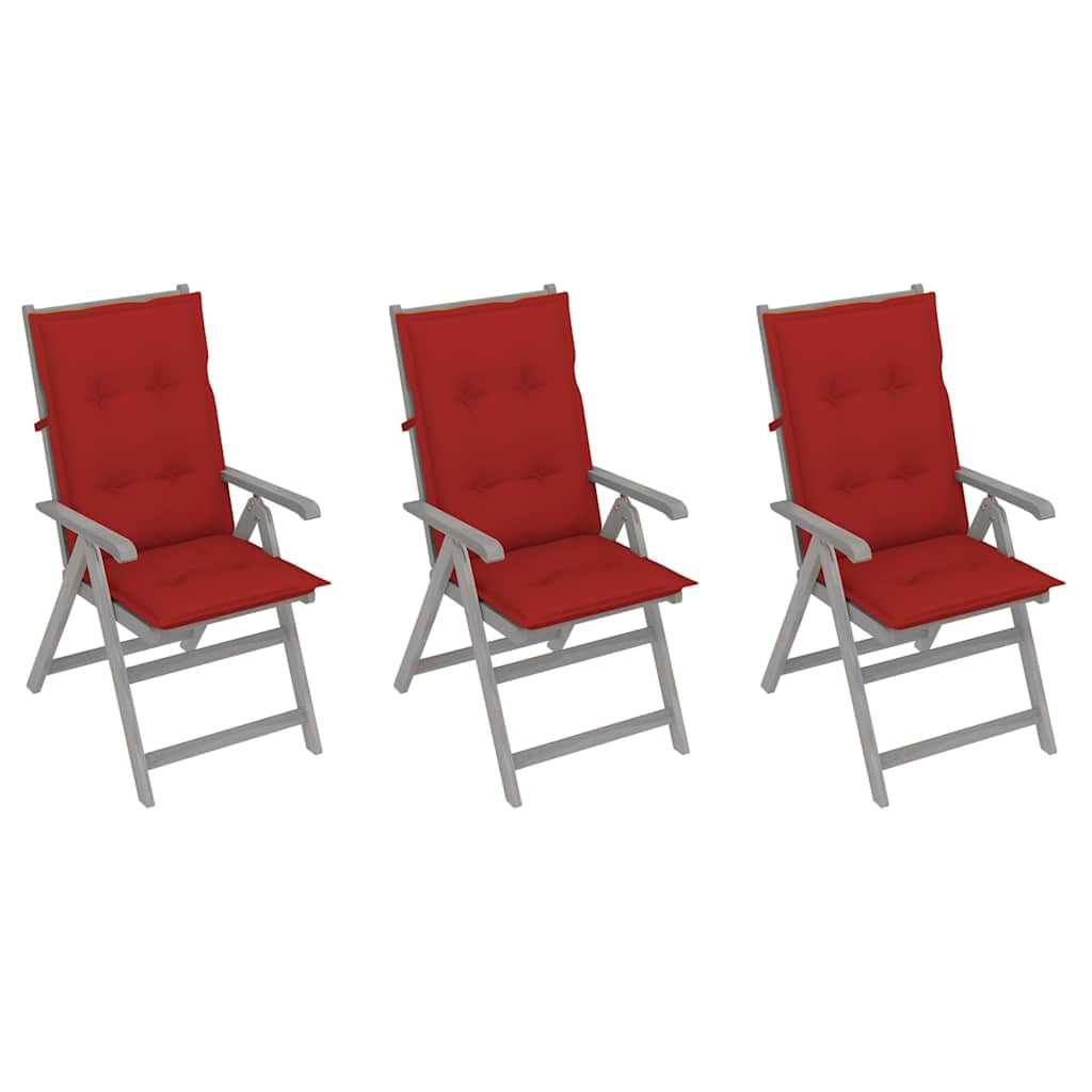 Garden Reclining Chairs 3 pcs with Cushions Solid Acacia Wood