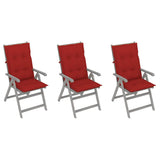 Garden Reclining Chairs 3 pcs with Cushions Solid Acacia Wood