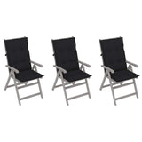 Garden Reclining Chairs 3 pcs with Cushions Solid Acacia Wood