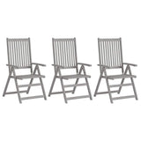 Garden Reclining Chairs 3 pcs with Cushions Solid Acacia Wood - Front View