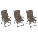 Garden Reclining Chairs 3 pcs with Cushions Solid Acacia Wood