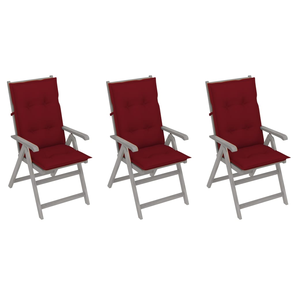 Garden Reclining Chairs 3 pcs with Cushions Solid Acacia Wood