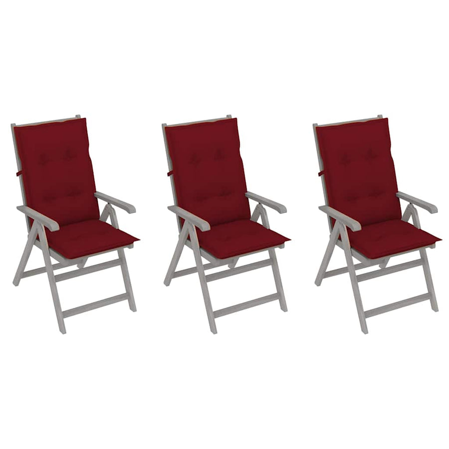 Garden Reclining Chairs 3 pcs with Cushions Solid Acacia Wood