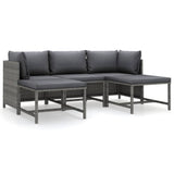 5 Piece Garden Lounge Set with Cushions Poly Rattan Grey - Front View
