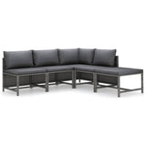 5 Piece Garden Lounge Set with Cushions Poly Rattan Grey