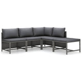 5 Piece Garden Lounge Set with Cushions Poly Rattan Grey - Front View