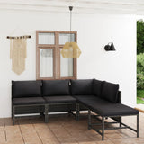 5 Piece Garden Lounge Set with Cushions Poly Rattan Grey