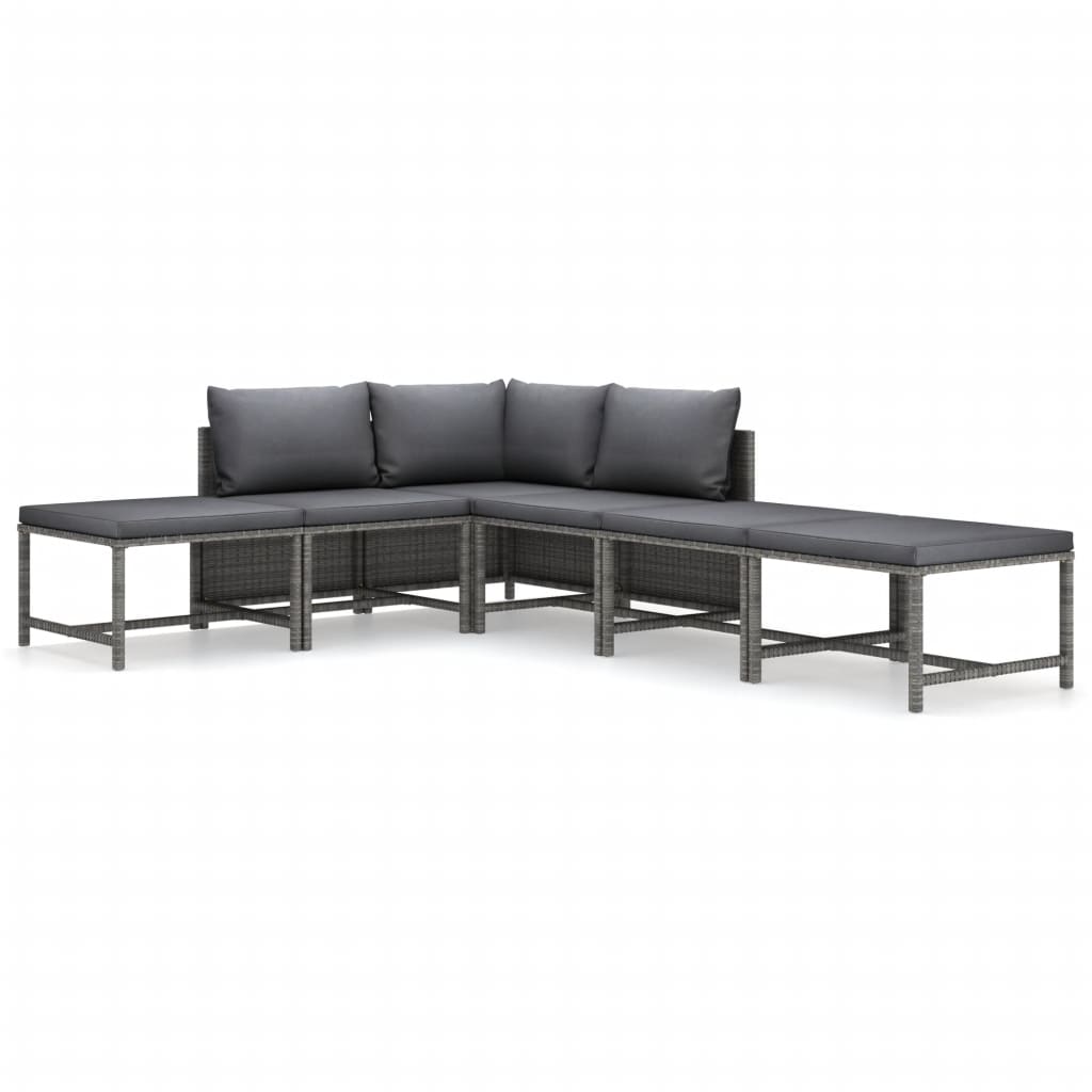 6 Piece Garden Lounge Set with Cushions Poly Rattan Grey
