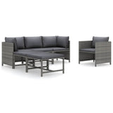 6 Piece Garden Lounge Set with Cushions Poly Rattan Grey - Front View