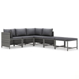 6 Piece Garden Lounge Set with Cushions Poly Rattan Grey - Front View