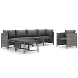 7 Piece Garden Lounge Set with Cushions Poly Rattan Grey - Front View