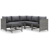 6 Piece Garden Lounge Set with Cushions Poly Rattan Grey - Front View