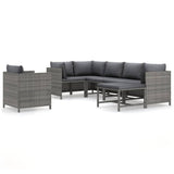 7 Piece Garden Lounge Set with Cushions Poly Rattan Grey - Front View