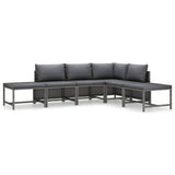 6 Piece Garden Lounge Set with Cushions Poly Rattan Grey - Front View