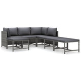 7 Piece Garden Lounge Set with Cushions Poly Rattan Grey - Front View