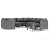 9 Piece Garden Lounge Set with Cushions Poly Rattan Grey - Front View