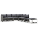 8 Piece Garden Lounge Set with Cushions Poly Rattan Grey - Front View