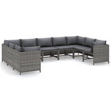 9 Piece Garden Lounge Set with Cushions Poly Rattan Grey - Front View