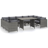 10 Piece Garden Lounge Set with Cushions Poly Rattan Grey - Front View