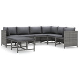 8 Piece Garden Lounge Set with Cushions Poly Rattan Grey - Front View