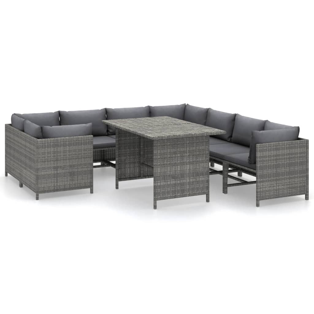 9 Piece Garden Lounge Set with Cushions Poly Rattan Grey