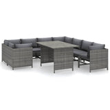 9 Piece Garden Lounge Set with Cushions Poly Rattan Grey - Front View