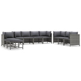 10 Piece Garden Lounge Set with Cushions Poly Rattan Grey - Front View
