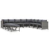 11 Piece Garden Lounge Set with Cushions Poly Rattan Grey - Front View