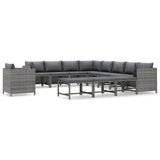 12 Piece Garden Lounge Set with Cushions Poly Rattan Grey - Front View