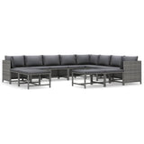 12 Piece Garden Lounge Set with Cushions Poly Rattan Grey - Front View