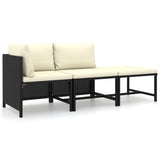 3 Piece Garden Lounge Set with Cushions Poly Rattan Black