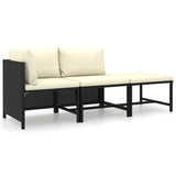 3 Piece Garden Lounge Set with Cushions Poly Rattan Black - Front View