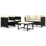 5 Piece Garden Lounge Set with Cushions Poly Rattan Black - Front View