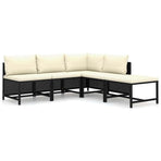 5 Piece Garden Lounge Set with Cushions Poly Rattan Black