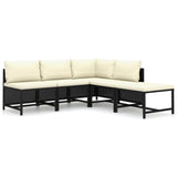 5 Piece Garden Lounge Set with Cushions Poly Rattan Black - Front View