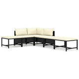 6 Piece Garden Lounge Set with Cushions Poly Rattan Black - Front View